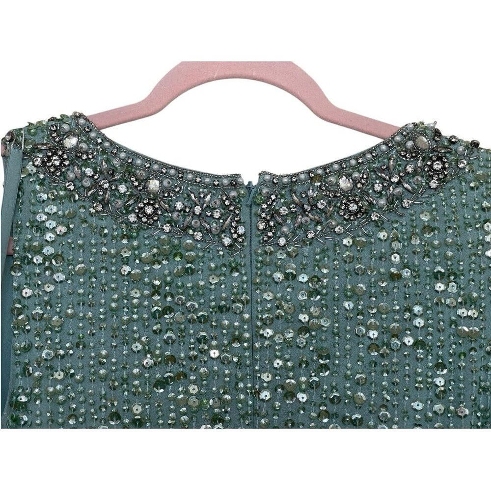 Mac Duggal Dress Gown Size 4/6 Mint Green Sequined Rhinestones Embellished - Picture 13 of 16